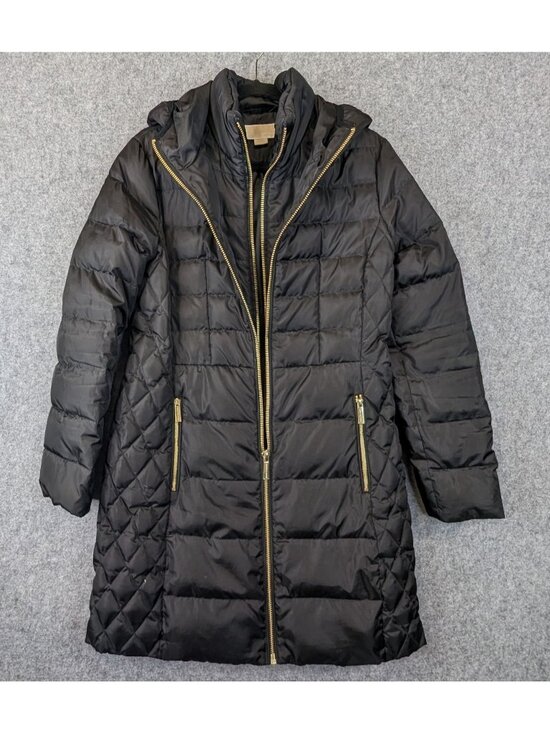 Michael Kors Jackets & Blazers - Michael Kors Black Quilted Hooded Puffer Coat w/ Gold Zippers Women's Size M